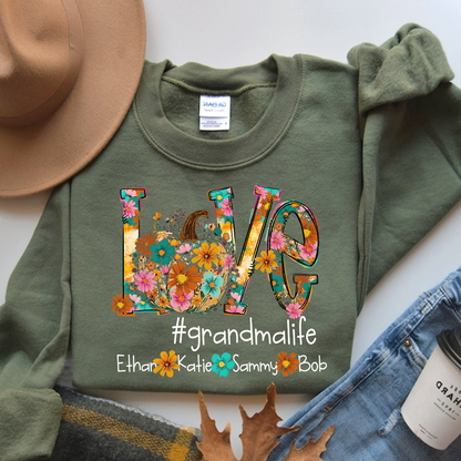 Love Autumn Personalized Sweatshirt, Custom Name for Grandma And Kids