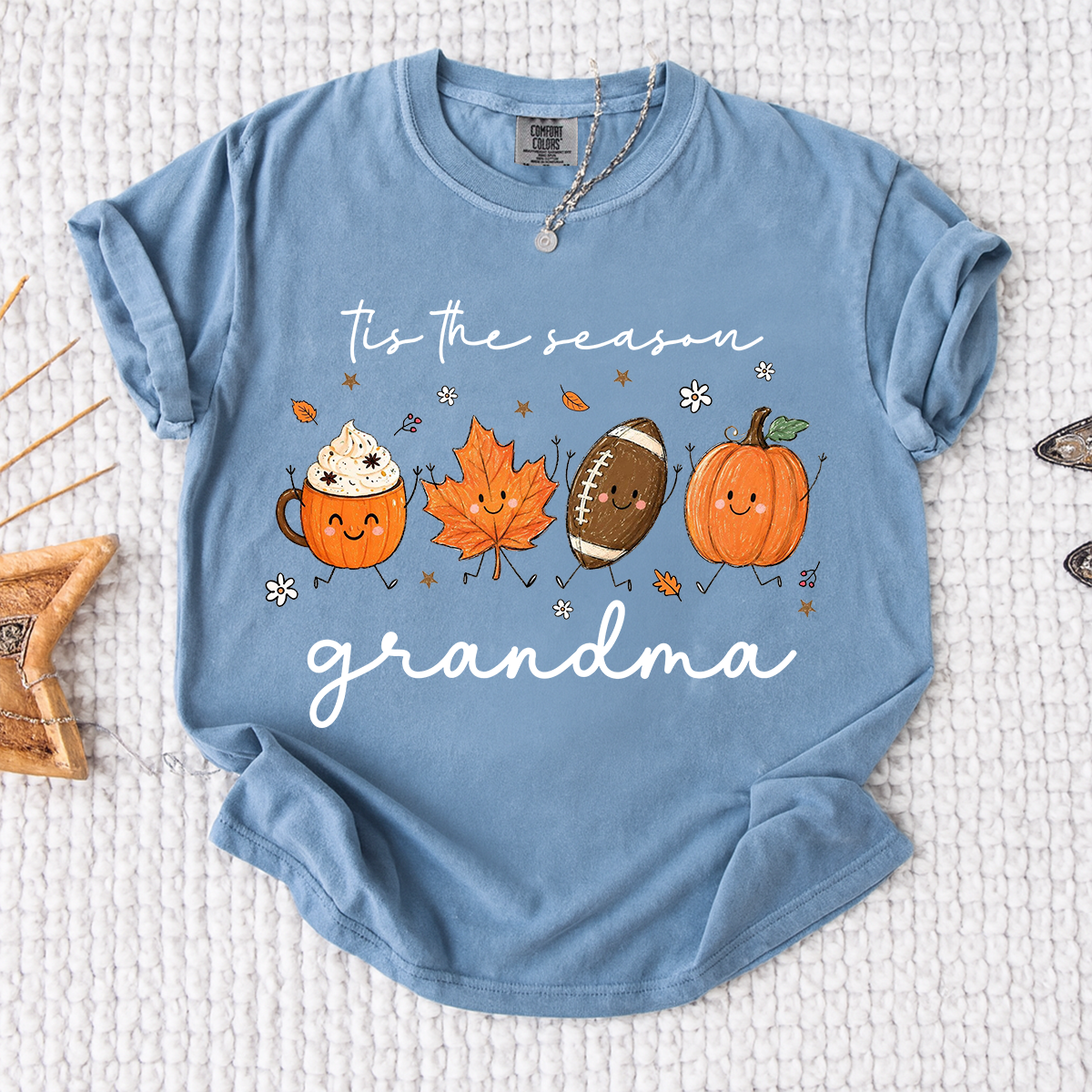 Comfort Colors® Fall Grandma Shirt, It’s the Season Pumpkin Football Graphic Tee, Cute Autumn Grandma T Shirt for Women