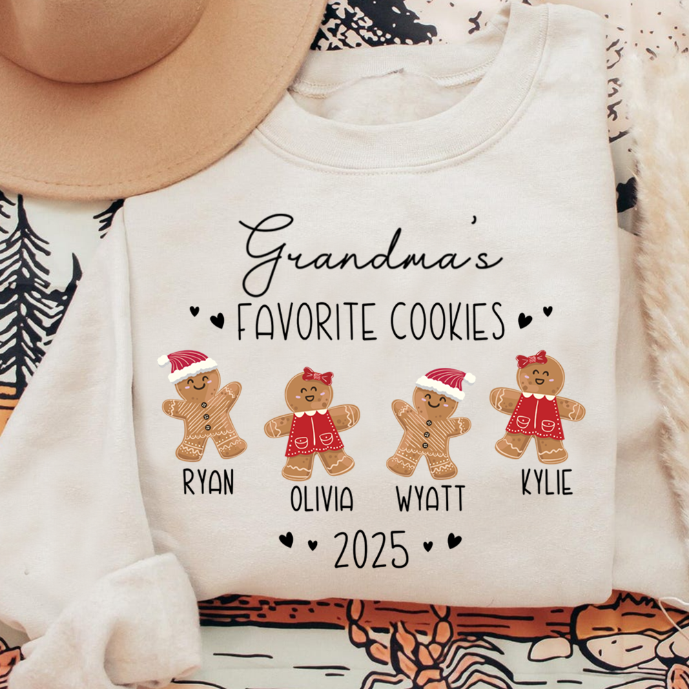 Personalized Grandma’s Favorite Cookies Sweatshirt, Custom Gingerbread Kids Names