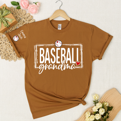 Baseball Grandma T-Shirt, Personalized Grandma T-Shirt for Baseball Lovers with Custom Name