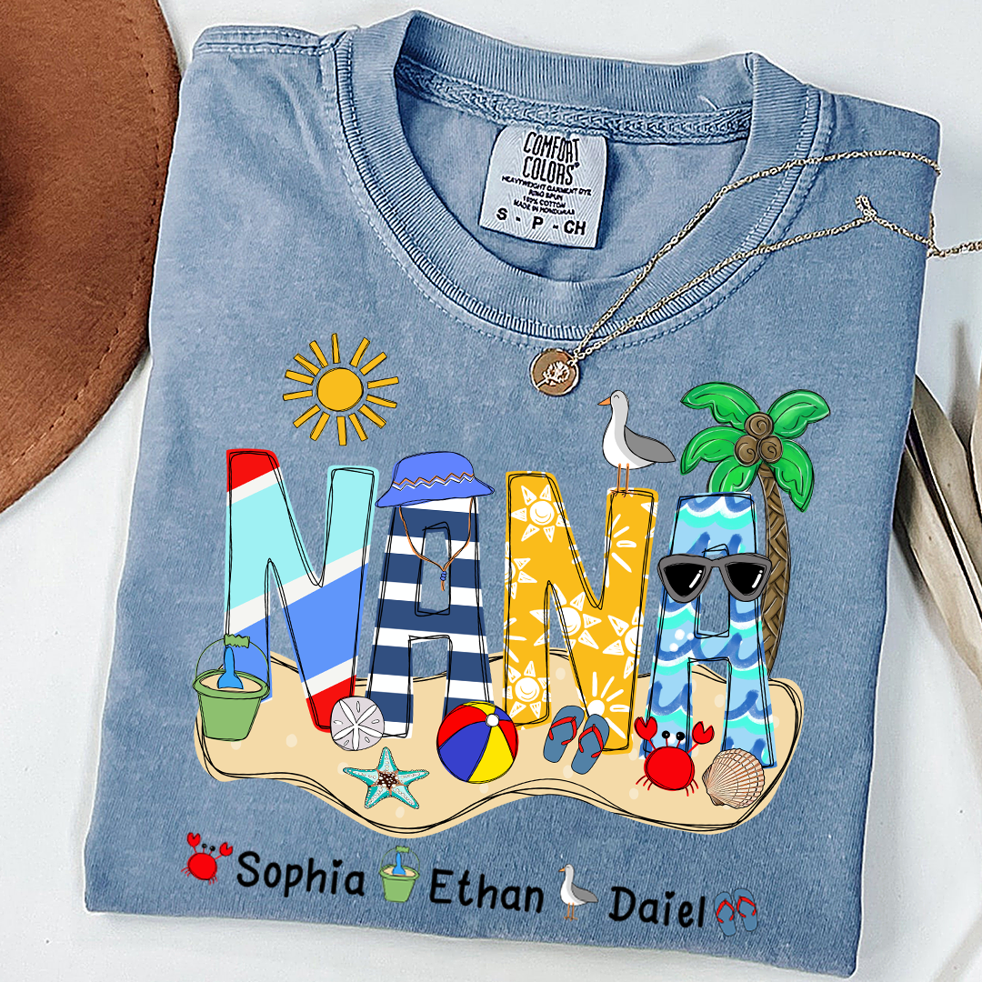 Comfort Colors® Summer Nana Tshirt, Custom Nickname With Grandkids Name, Love Summer 2025