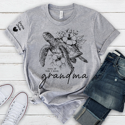 Custom Grandma Sea Turtle T Shirt, Personalized Grandchildren Names Sleeve Tee, Nature Lover Grandma Gift for Women