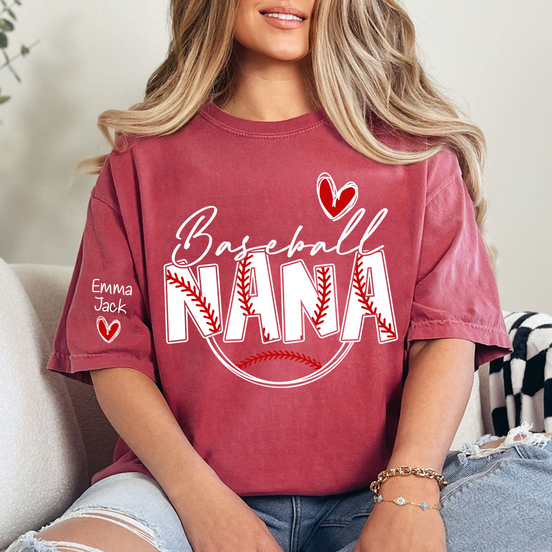 Personalized Baseball Nana T-Shirt, Custom Nana Tee for Proud Baseball Grandma, Give Grandma And Kids
