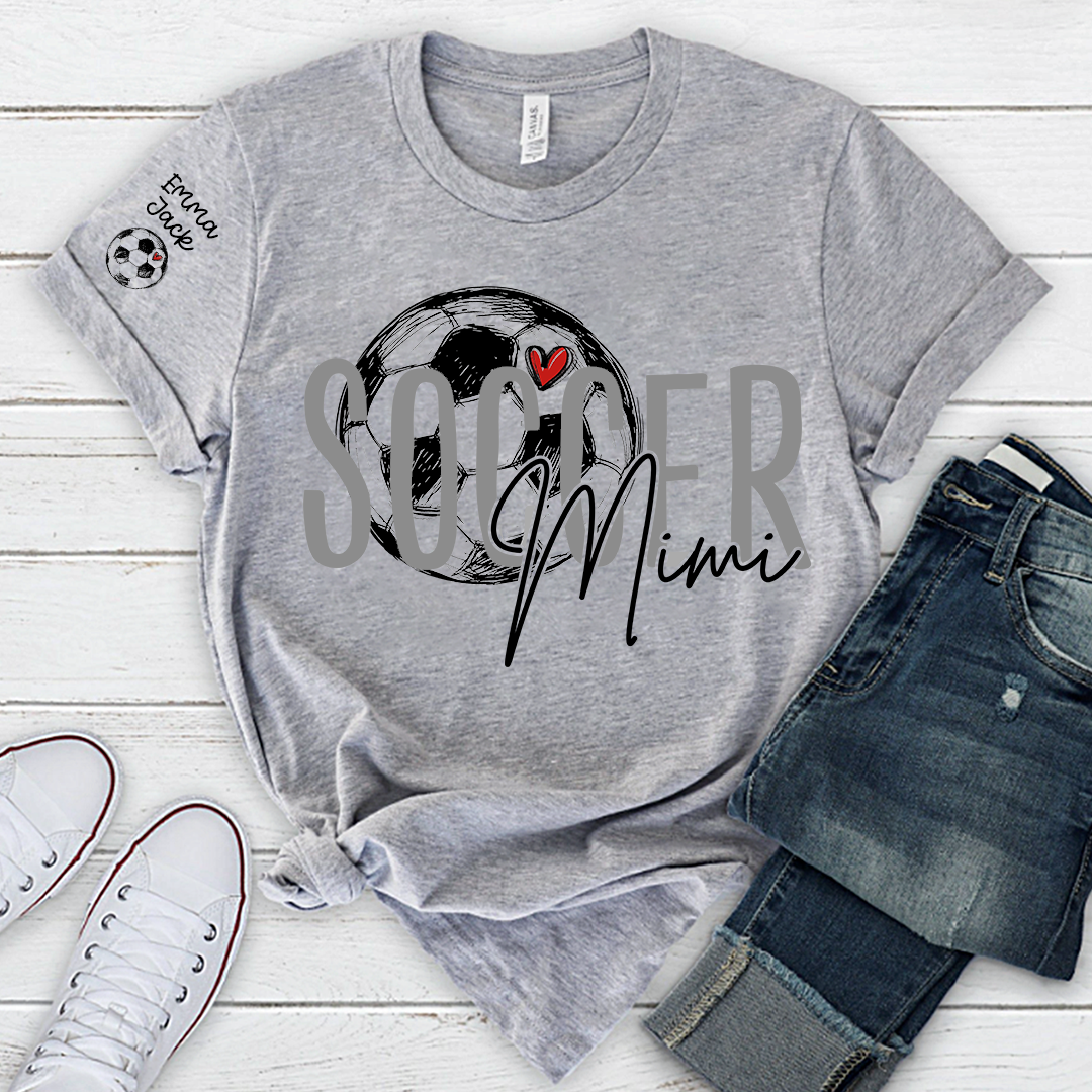 Personalized Soccer Mimi Shirt, Custom Grandkids Names and Soccerball Graphic T Shirt