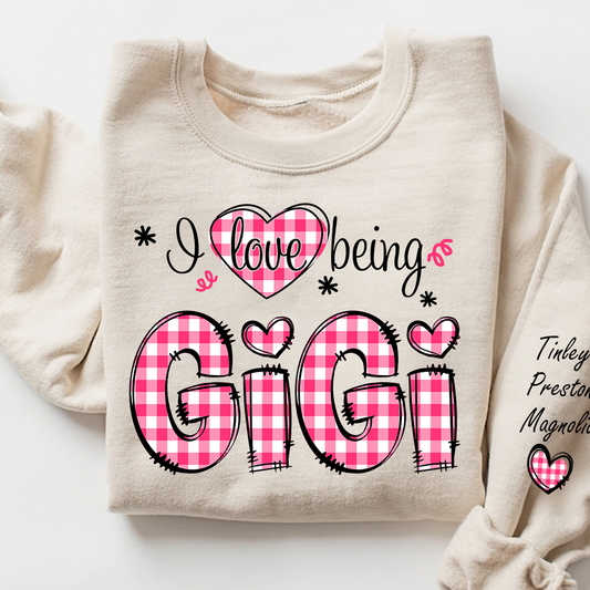 Personalized Grandma Valentine Sweatshirt, Custom Name Family Shirt, I Love Being Gigi Design