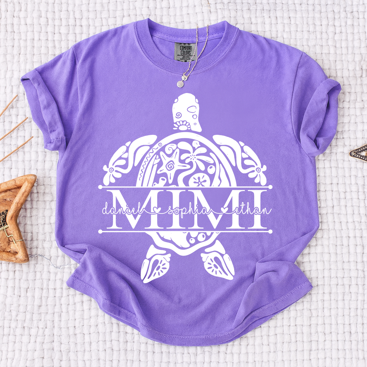 Personalized Mimi Sea Turtle Shirt with Grandkids Names, Coastal Grandma Tee, Custom Turtle Beach T Shirt, Gift for Mimi from Grandchildren
