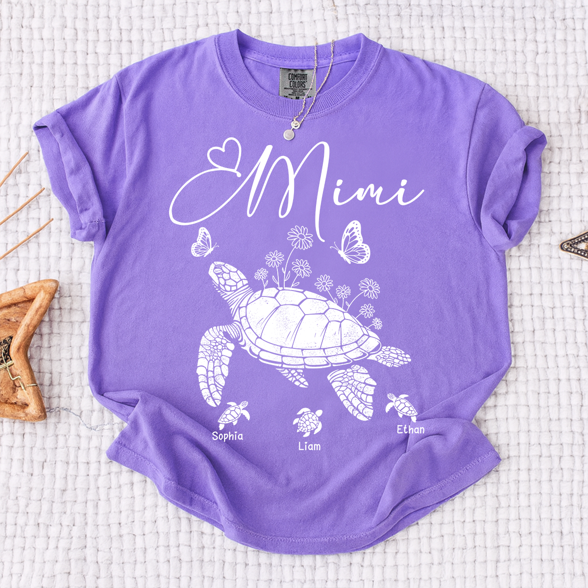Comfort Colors® Personalized Mimi Shirt featuring A Turtle, Grandma And Grandchildren, A unique Gift For Grandma And Family