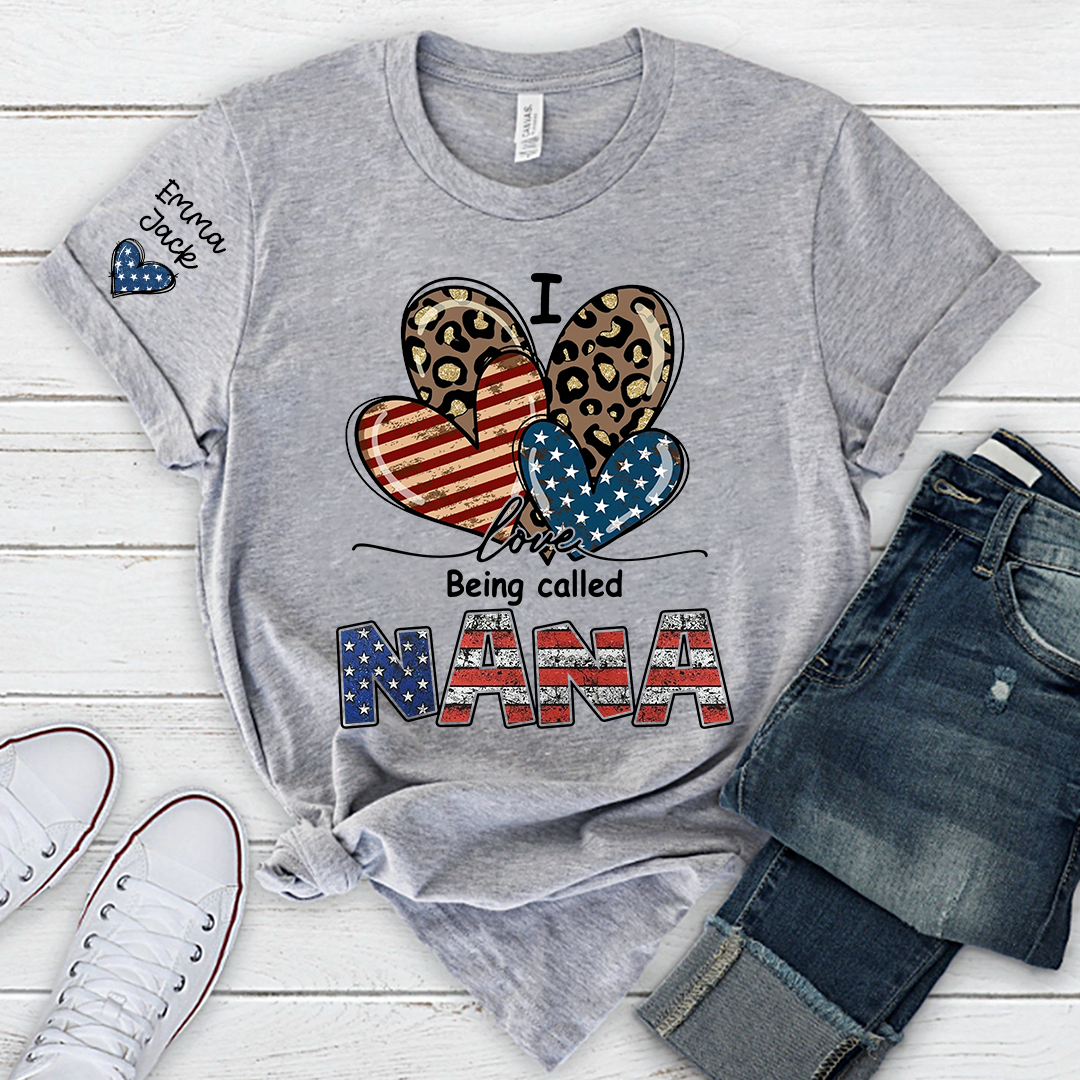 I Love Being Called Nana American Flag Heart T-Shirt, For Gift Grandma And Kids