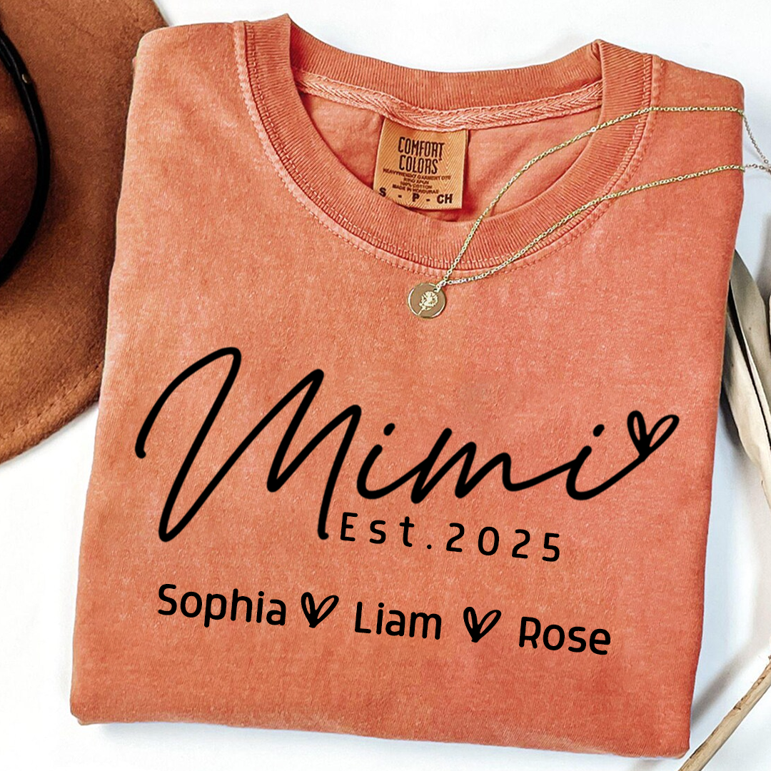 Comfort Colors® Minimalist Custom Name Shirt, Mimi And Kids Family Gift