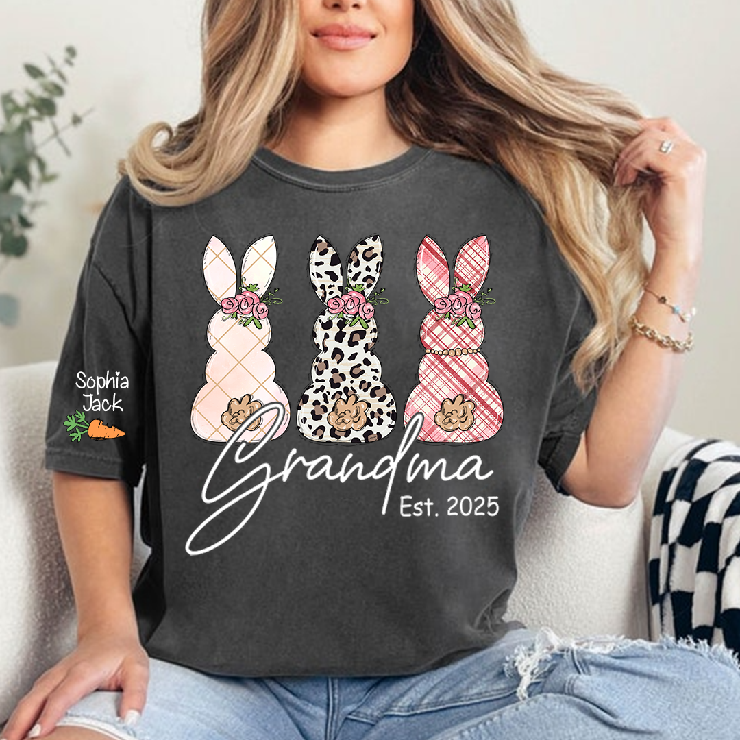Personalized Grandma Bunny Shirt, Custom Names Easter Bunny Graphic T-Shirt