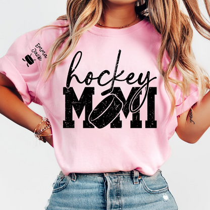 Hockey Mimi Shirt with Custom Names, Hockey Puck and Stick Design Family T Shirt