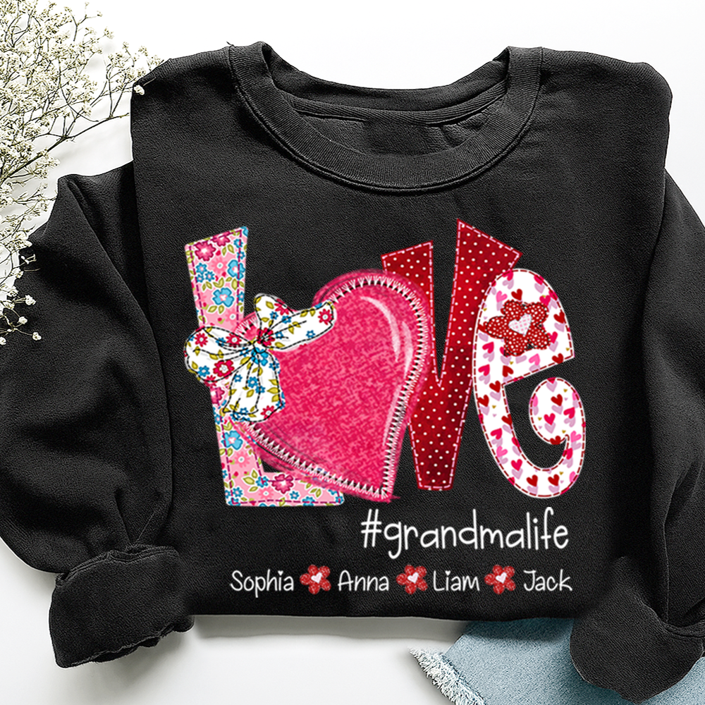 Personalized Love Grandma Sweatshirt, Valentine Heart Bow Gift for Grandma
