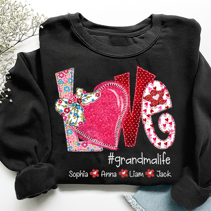 Personalized Love Grandma Sweatshirt, Valentine Heart Bow Gift for Grandma
