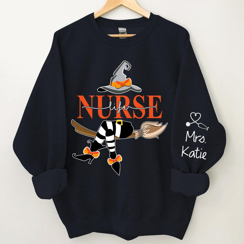 Nurse Life Witch Halloween, Custom Name Sweatshirt Halloween, Gift For Nurse TH