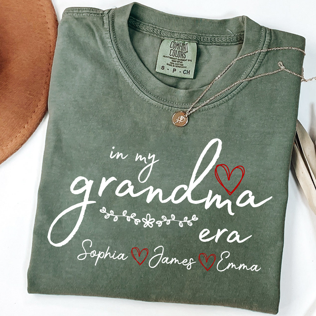 Comfort Colors Personalized In My Grandma Era T Shirt, Perfect Gift for Grandmothers with Kids' Names