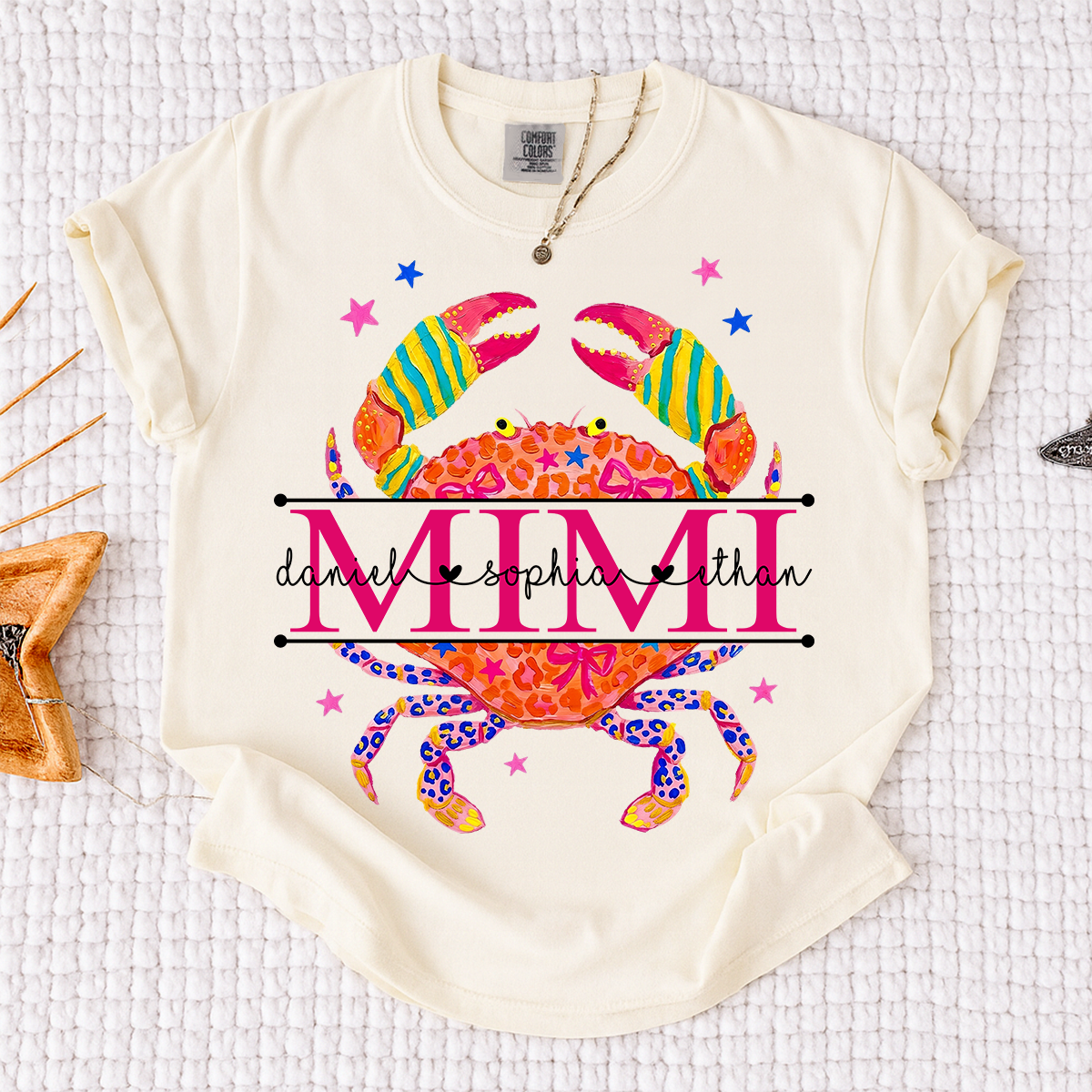 Comfort Colors® Women’s Mimi Crab Graphic T-Shirt Fun Family Vacation Casual Summer Top