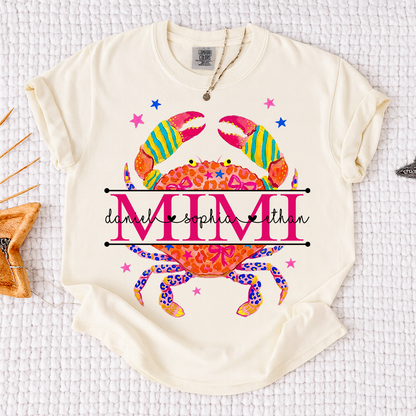 Comfort Colors® Women’s Mimi Crab Graphic T-Shirt Fun Family Vacation Casual Summer Top