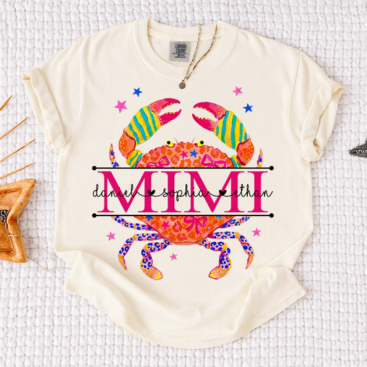 Comfort Colors® Women’s Mimi Crab Graphic T-Shirt Fun Family Vacation Casual Summer Top