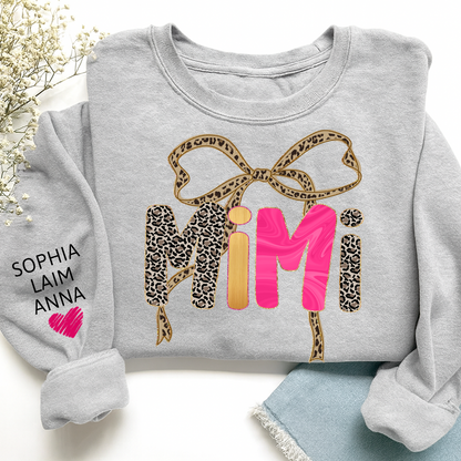 Custom Coquette Leopard Mimi Sweatshirt, Gift for Grandma And Grandchild