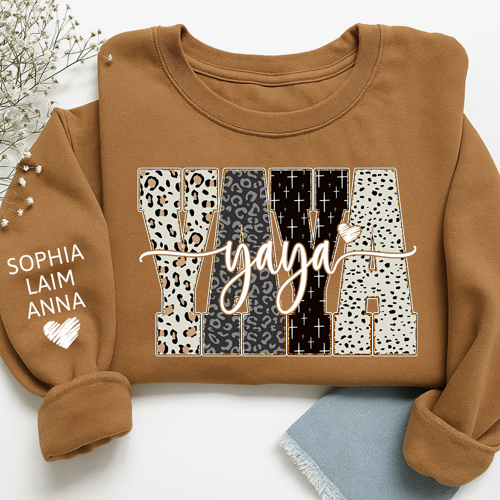 Personalized YaYa Leopard Sweatshirt – Custom Bible Style Design, Unique Gift for Grandma and Her Grandkids