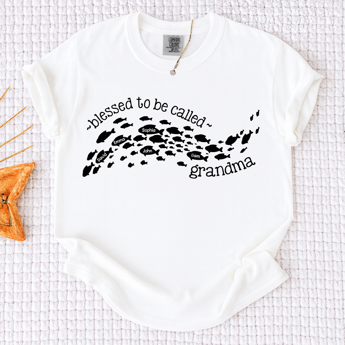 Comfort Colors Personalized Grandma Ocean Fish Shirt, Blessed to be Called Grandma T-Shirt, Custom Grandkids Names Sea Life Gift