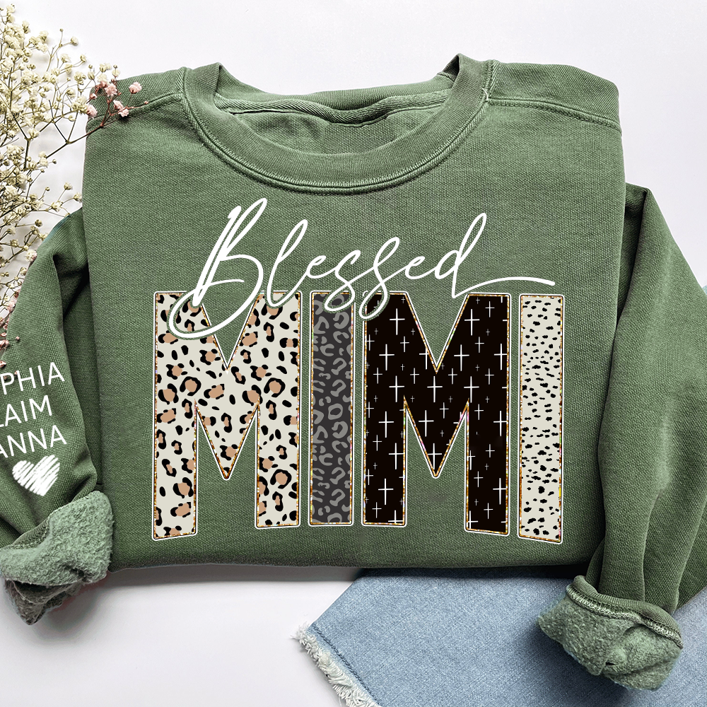 Personalized Blessed Mimi Leopard Sweatshirt – Custom Bible Style Design, Unique Gift for Grandma and Her Grandkids