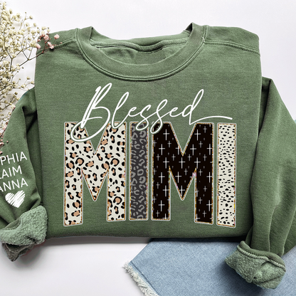 Personalized Blessed Mimi Leopard Sweatshirt – Custom Bible Style Design, Unique Gift for Grandma and Her Grandkids