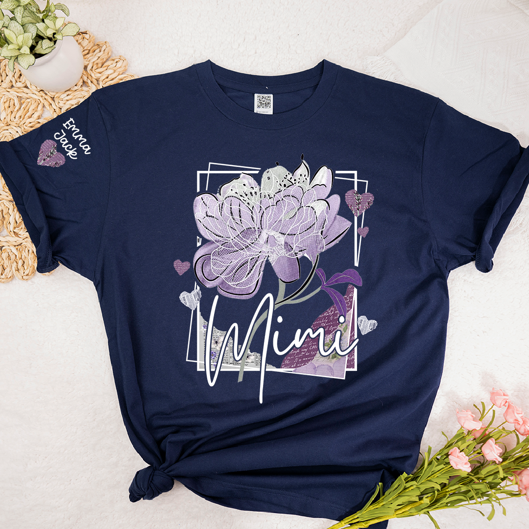 Personalized Mimi Shirt – Floral Mimi T-Shirt with Custom Name and Elegant Purple Design