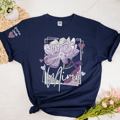 Personalized Mimi Shirt – Floral Mimi T-Shirt with Custom Name and Elegant Purple Design