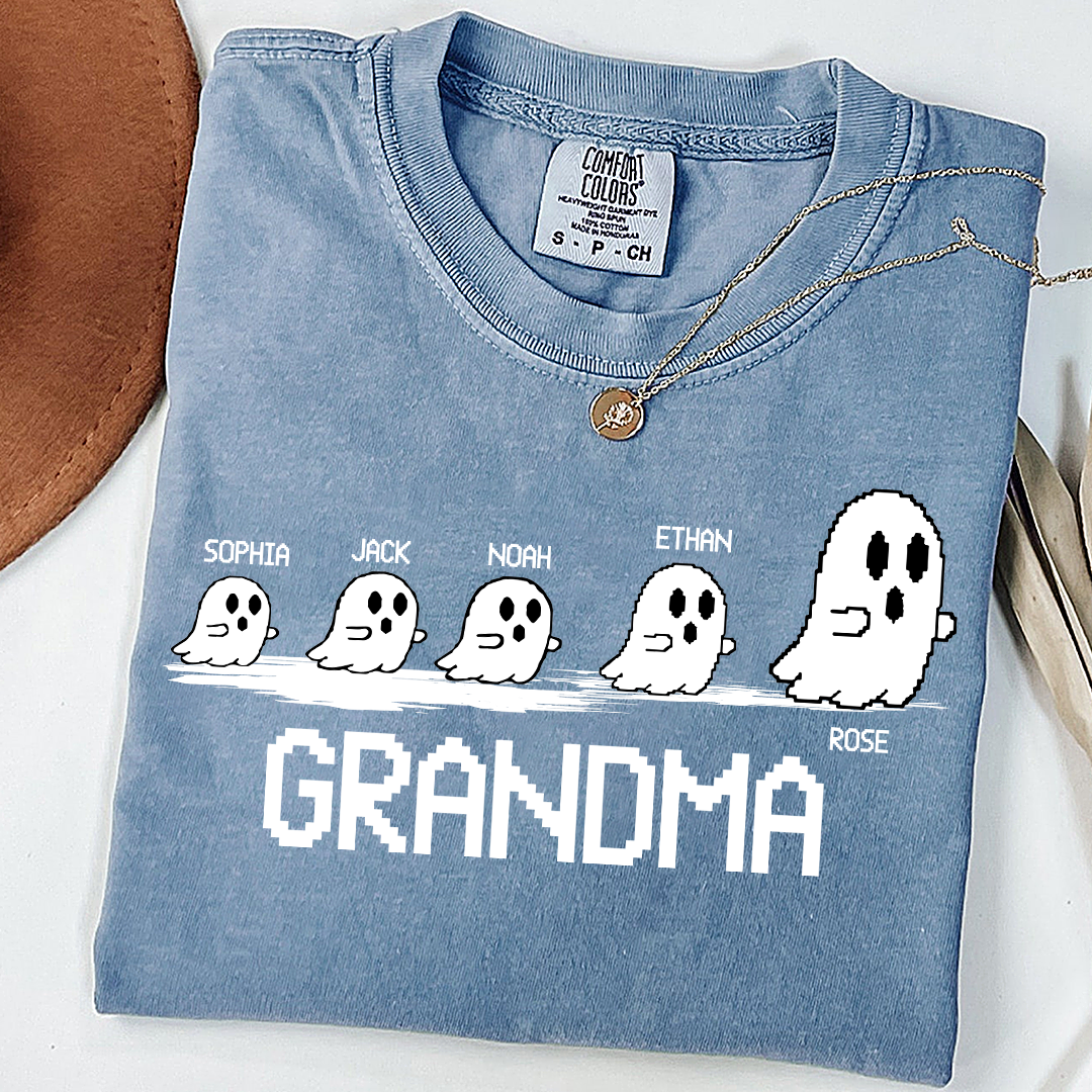Comfort Colors® Custom Ghost Family T-shirt, Grandma Halloween with Kids Names