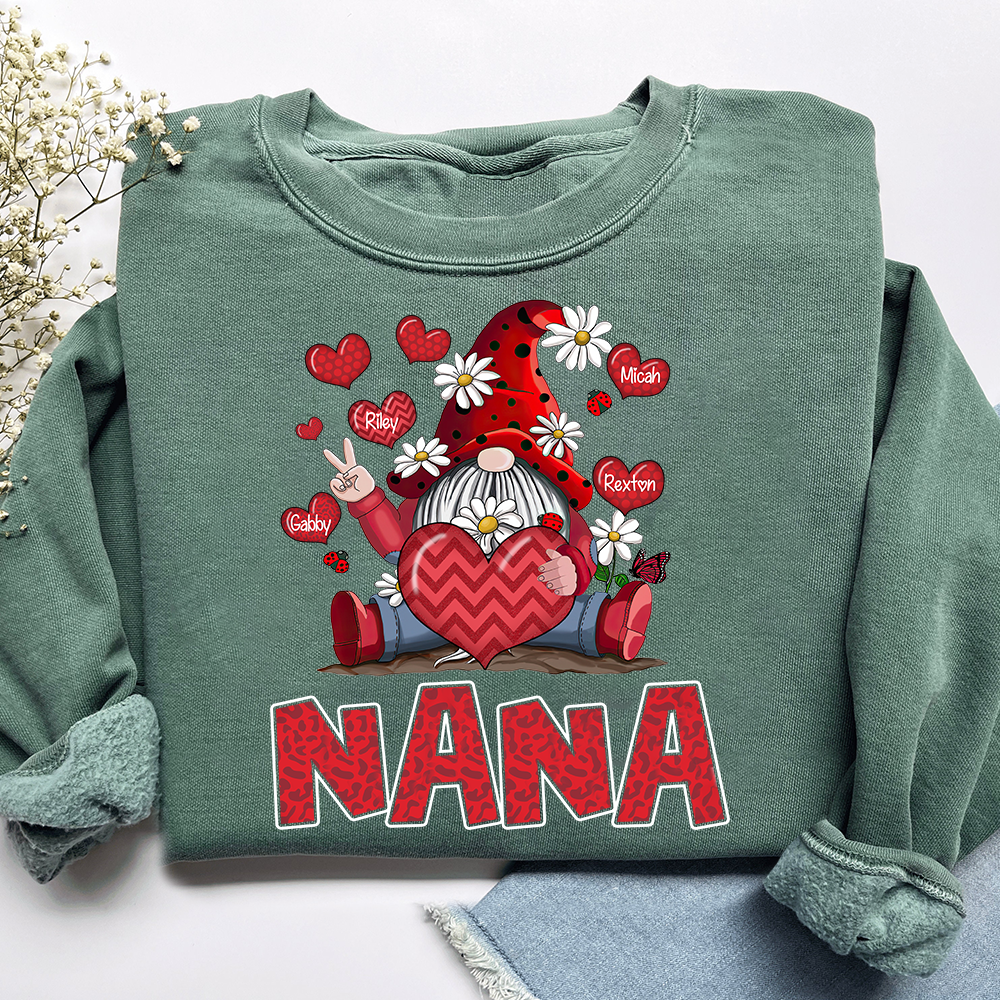 Nana Valentine Sweatshirt with Gnome Heart Design, Cute Family Love Crewneck