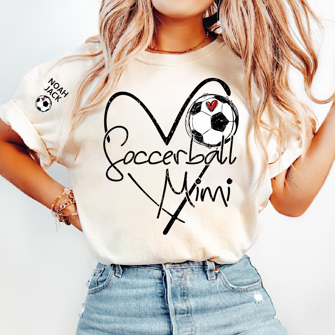 Personalized Soccer Mimi Shirt, Soccer Ball Heart Design with Kids Names