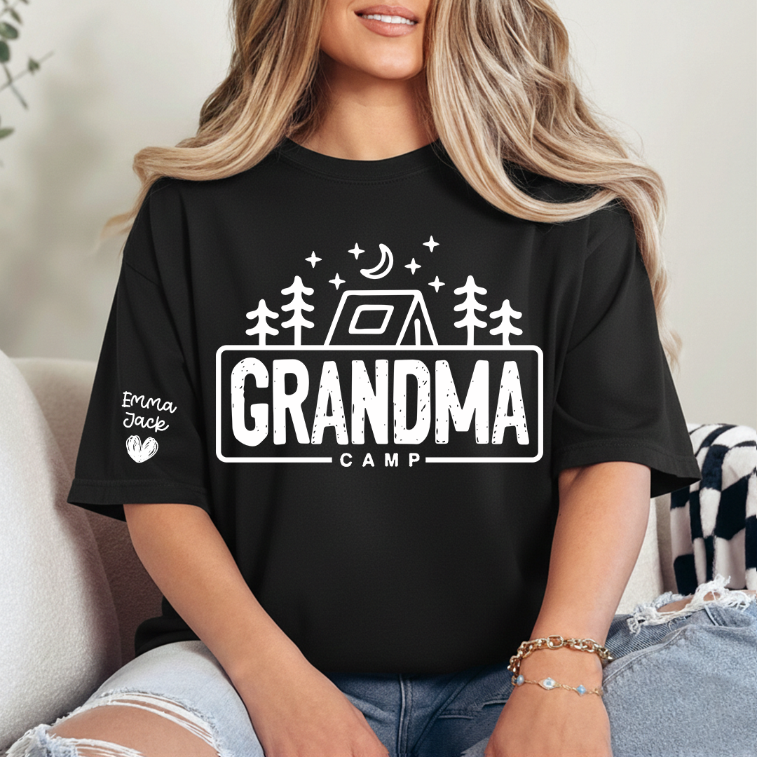 Grandma Camp Shirt, Personalized Grandma Camping Tee, Custom Grandkids Names T Shirt, Outdoor Adventure Gift for Grandma