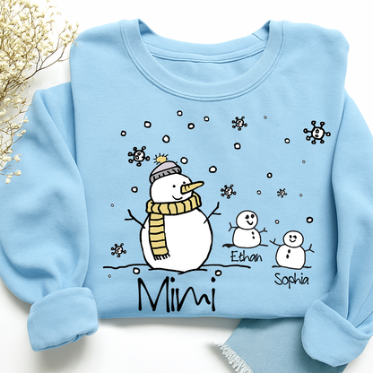 Personalized Christmas Snowman Sweatshirt, Gifts for Grandma, Custom Grandma and Grandchild Names