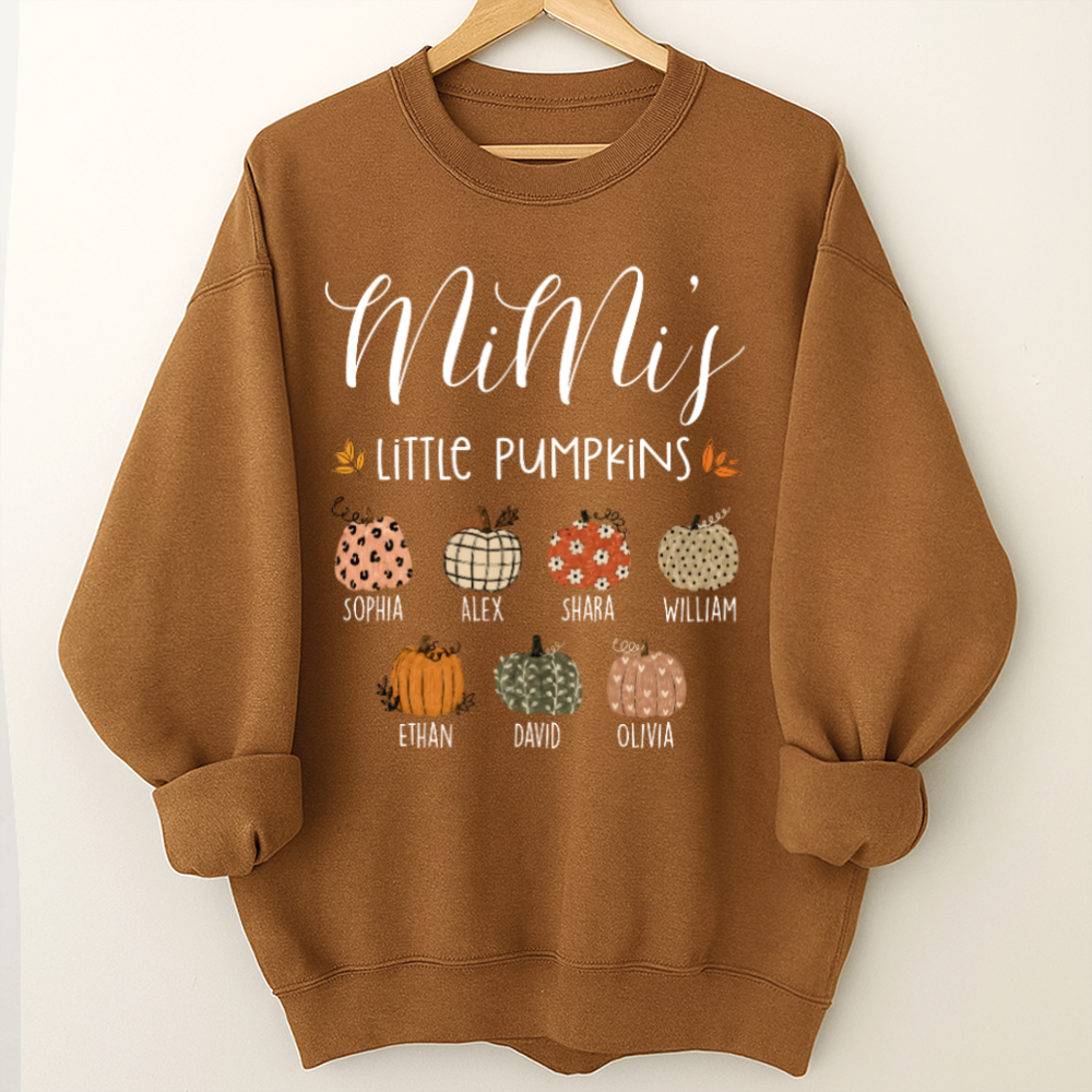 Personalized Mimi Little Pumpkins Sweatshirt, Custom Kids Names Fall Crewneck, Pumpkin Family Shirt for Grandma