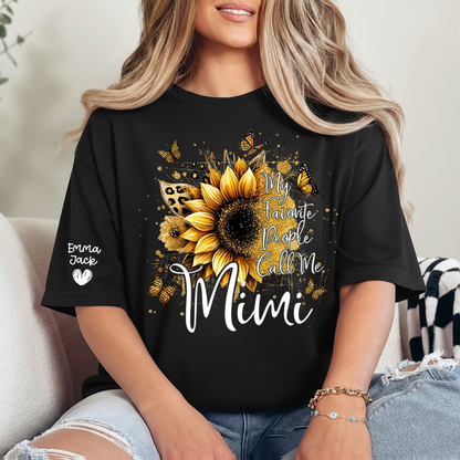 My Favorite People Call Me Mimi Shirt, Personalized Nana T-Shirt with Sunflower and Butterfly Design