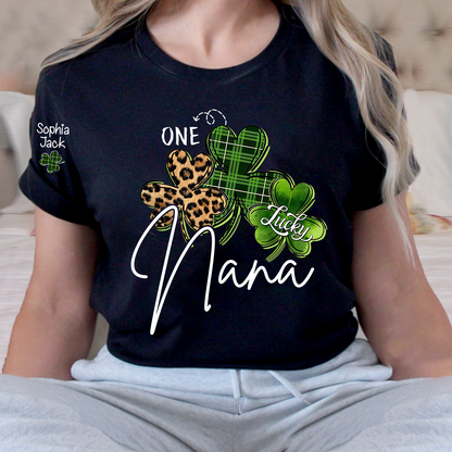 One Lucky Nana T-shirt For St. Patrick's Day, Personalized T-shirt For Grandma With Children's Names