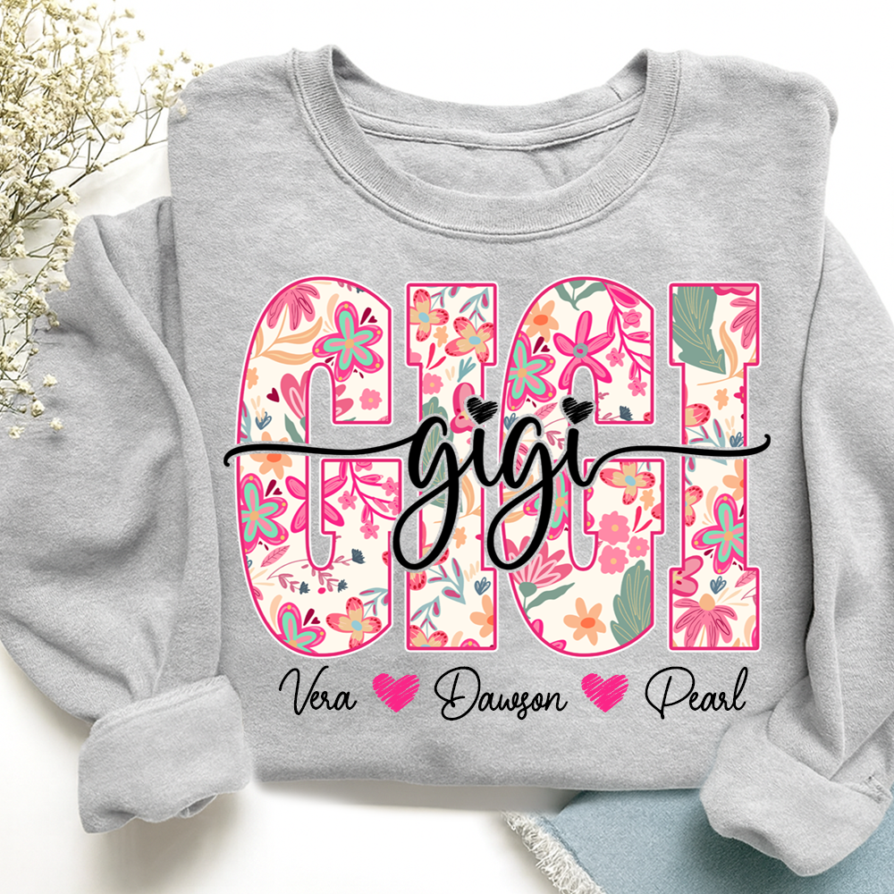 Gigi Sweatshirt Cute Floral Graphic Tee, For Gift Grandma And Kids