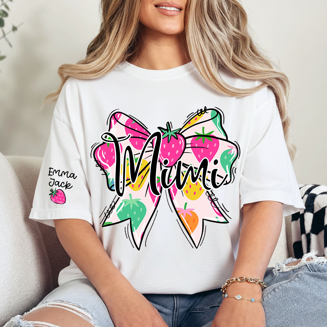 Funny Mimi Shirt, Strawberry Coquette Bow Graphic Tee, Grandma T Shirt for Women, Cute Gift for Mimi from Family