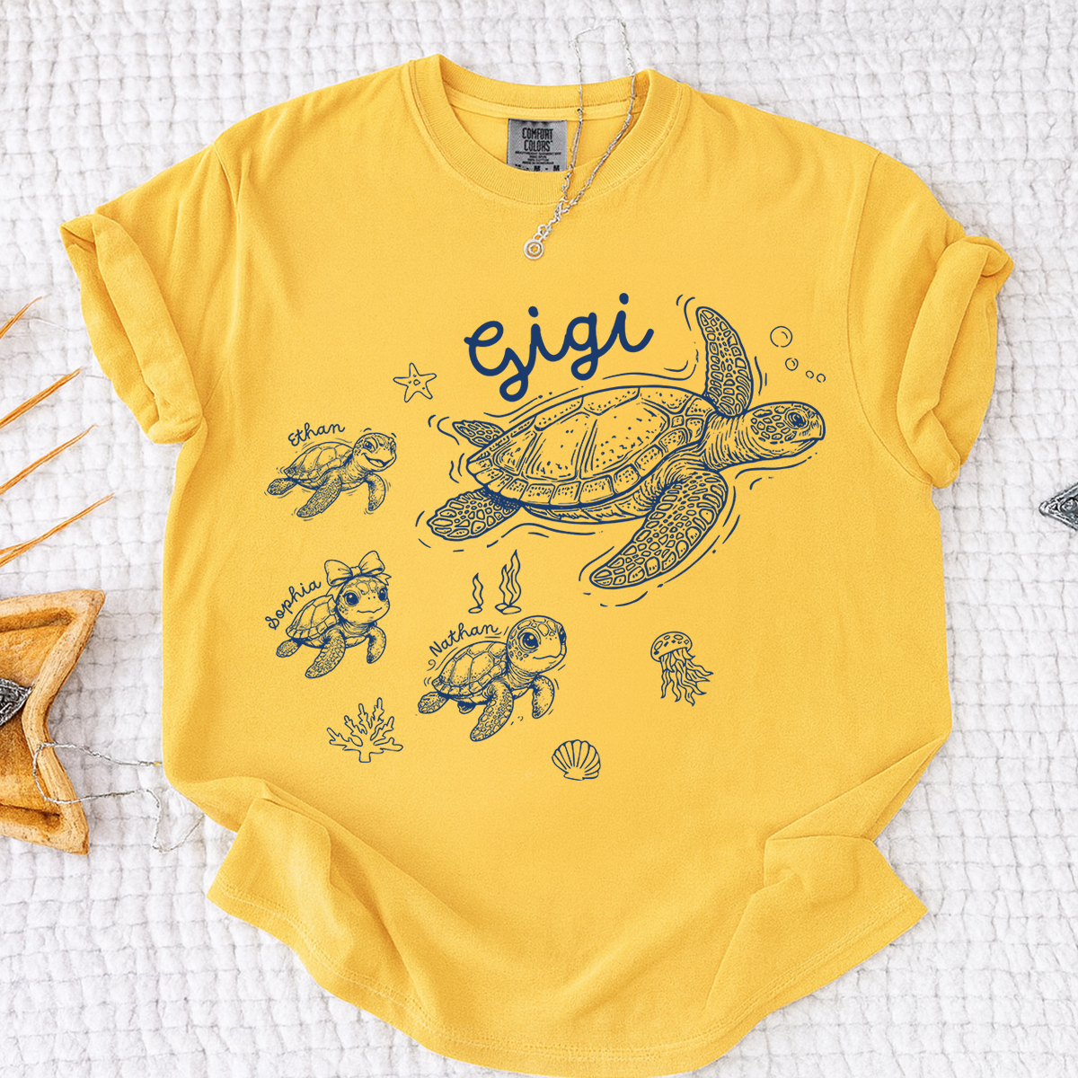 Comfort Colors® Custom Gigi Shirt Featuring Turtle Mom and Baby Names, Unique Grandma Gift Shirt for Women