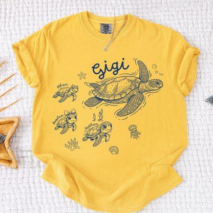 Comfort Colors® Custom Gigi Shirt Featuring Turtle Mom and Baby Names, Unique Grandma Gift Shirt for Women