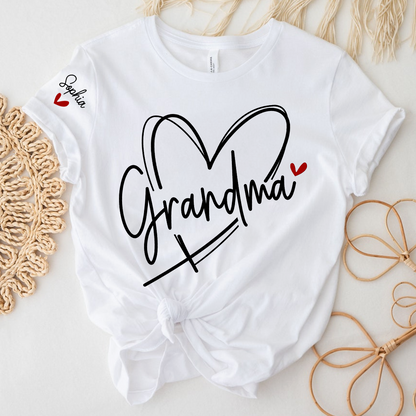 Grandma And Grandkids Heart Tshirt Personalized Family Name T Shirt For Grandma