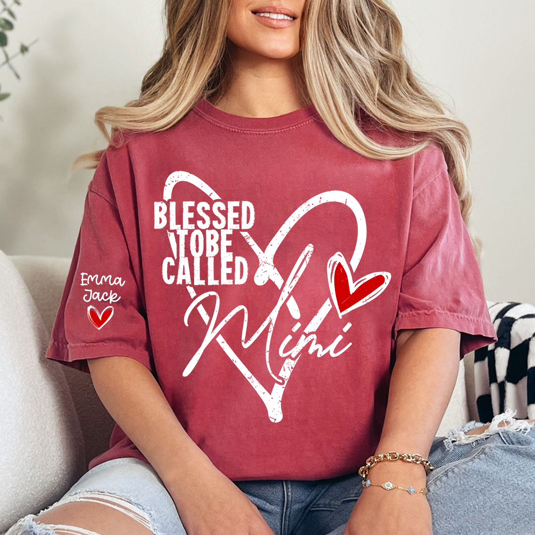 Blessed To Be Called Mimi Shirt with Names on Sleeve, Gift for Mimi