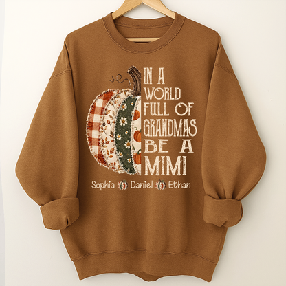 Personalized Mimi Pumpkin Shirt, Fall Floral Patchwork Grandma Tee, In a World Full of Grandmas Be a Mimi Gift Shirt