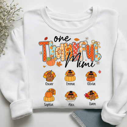 Personalized One Thankful Mimi Turkey Sweatshirt, Gift for Grandma and Kids