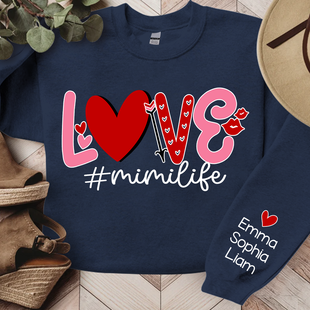 Mimi Life Love Pink Valentine, Custom Mimi And Kids, Grandma Gift TH Sweatshirt