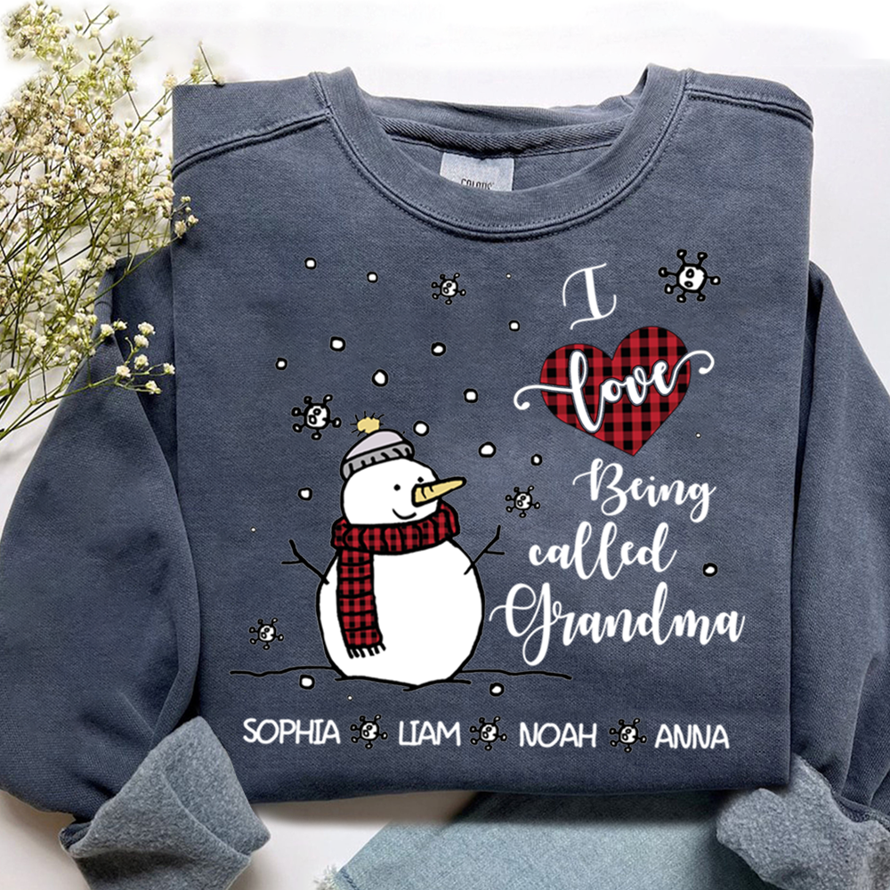 Personalized Christmas Snowman I Love Being Grandma Sweatshirt, Gifts for Grandma and Kids