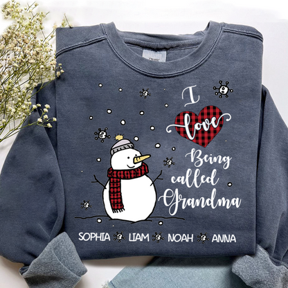 Personalized Christmas Snowman I Love Being Grandma Sweatshirt, Gifts for Grandma and Kids