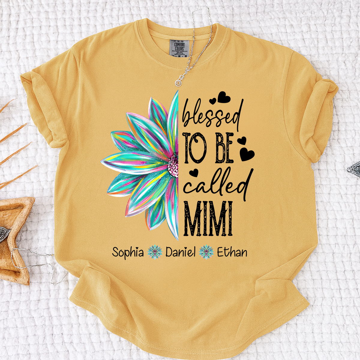 Comfort Colors Blessed To Be Called Mimi Colorful Flower T Shirt, Personalized Grandma Shirt with Kids' Names