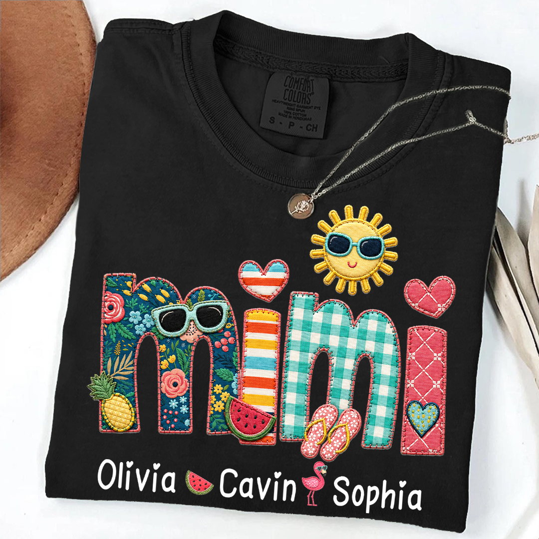 Comfort Colors® Personalized Mimi T-Shirt with Summer Fun Design for Grandma And Kids Family Names Custom Tee